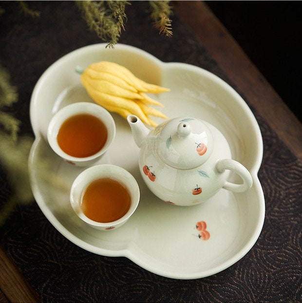 Gohobi Tea ceremony Handmade Persimmon Tea Pot and Set. Hand-painted, Rustic, Minimalistic Japanese Tea, Green Tea, Gongfu tea, Teapot