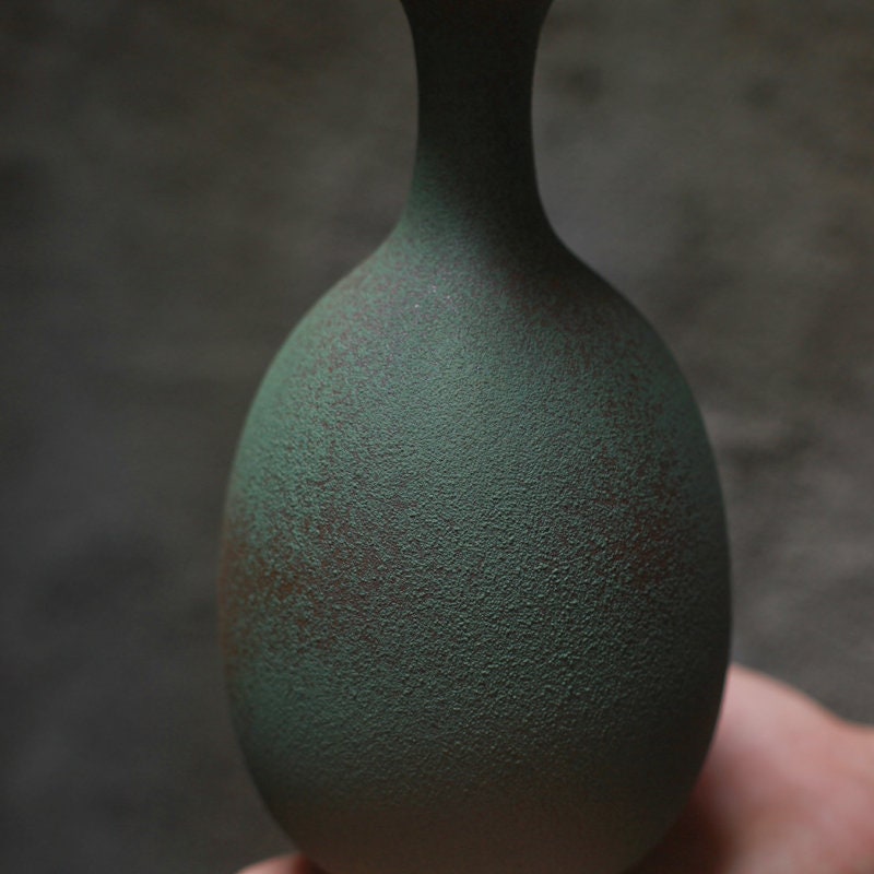 Gohobi Handmade green vase pottery zen Chinese Gongfu tea Kung fu tea Japanese Chado table decoration