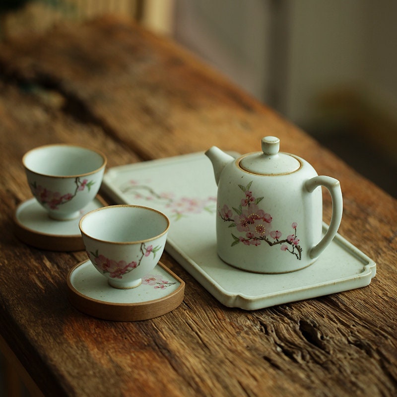 Gohobi Hand painted Plum Blossom sakura Teapot Ceramic Chinese Gongfu tea Japanese Chado tea lover gift