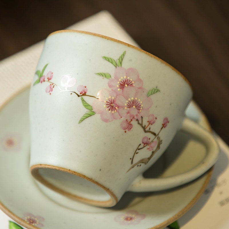 Gohobi Hand-painted ceramic Flowers Hydrangea  Peach blossom tea cup Chinese Gongfu tea Kung fu tea Japanese Chado