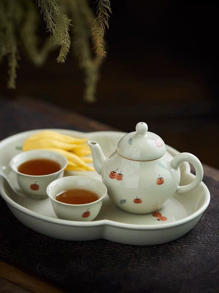 Gohobi Tea ceremony Handmade Persimmon Tea Pot and Set. Hand-painted, Rustic, Minimalistic Japanese Tea, Green Tea, Gongfu tea, Teapot