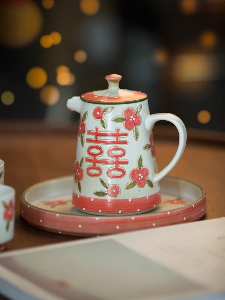 Gohobi Wedding tea set, wedding gift set, handmade Vintage Style tea set, Hand painted, Rustic, Minimalistic Japanese Tea set, Teapot set