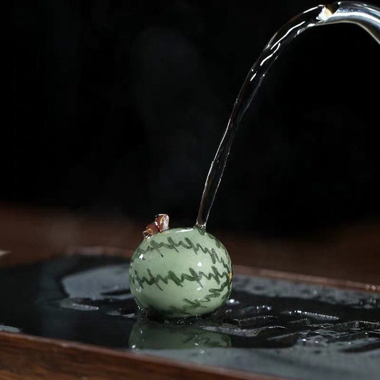 Gohobi Handmade ceramic YiXing clay watermelon and Frog Tea ornaments Tea pets Chinese Gongfu tea Japanese Chado unique ornaments