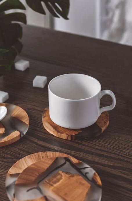 Gohobi 10CM (3.94”) Round Square wooden Resin coaster epoxy tea unique handmade gift placemats Teaware Japanese house living room