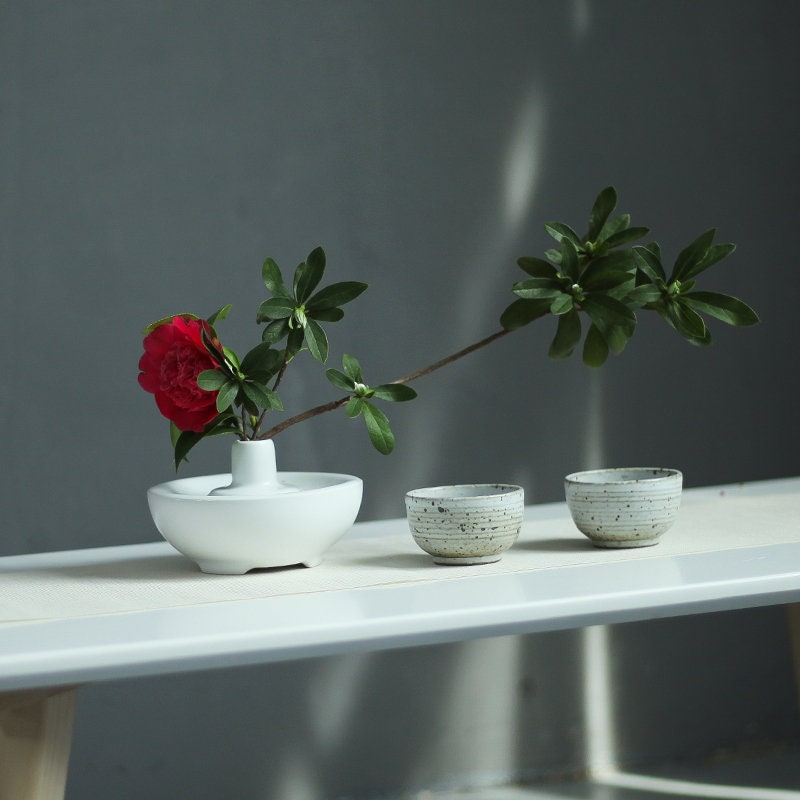 Gohobi Ikebana vase, black and white vase, Japanese vase set, table decoration, flower arrangement oriental vase, zen style, Vintage