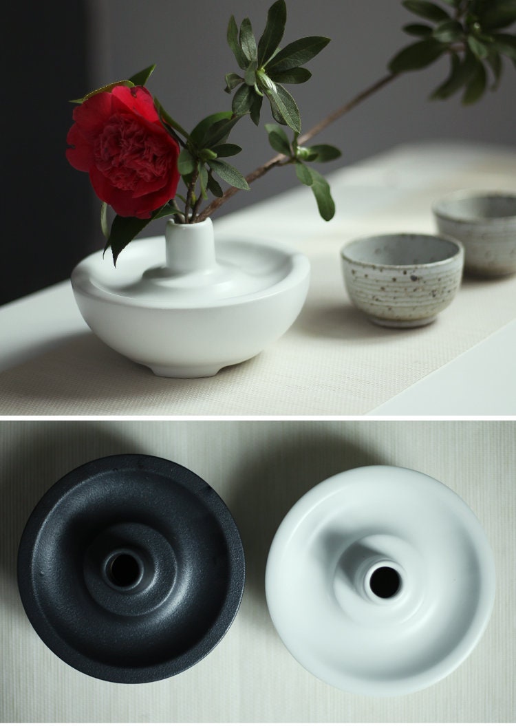 Gohobi Ikebana vase, black and white vase, Japanese vase set, table decoration, flower arrangement oriental vase, zen style, Vintage