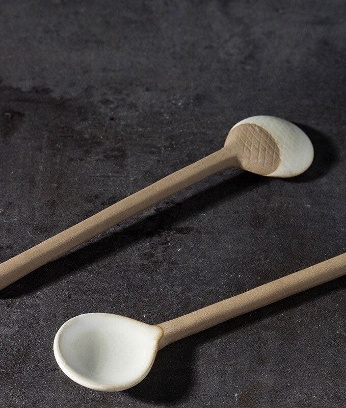 Gohobi handmade coffee spoon tea spoon ceramic Japanese Chinese oriental utensil stoneware