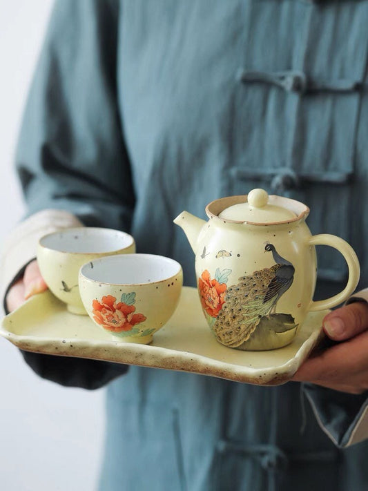Gohobi Hand painted Chinese Gongfu tea set Peacock hand-made giftset Japanese Chado