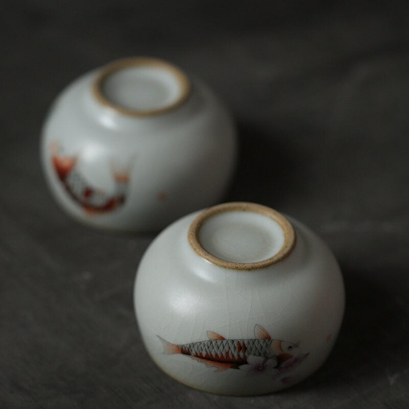 Gohobi A set of 2 hand painted Koi fish Tea Cups birthday wedding gift handmade cup
