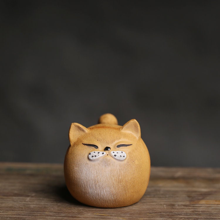 Gohobi Handmade cat ornaments Tea pets ceramic YiXing clay  Chinese Gongfu tea Kung fu tea Japanese Chado unique ornaments