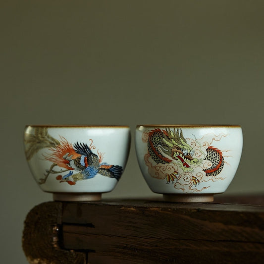Gohobi A set of 2 hand painted Dragon and phoenix Tea Cups birthday wedding gift handmade cup