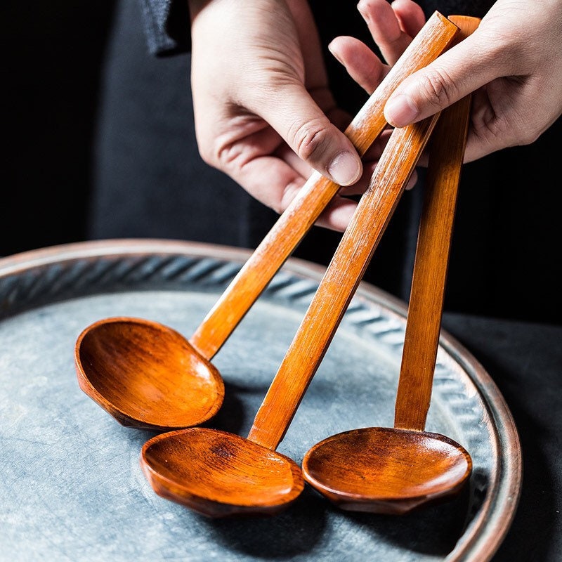 Gohobi Wooden soup spoon pho spoon Japanese Chinese large spoon oriental utensil ramen spoon