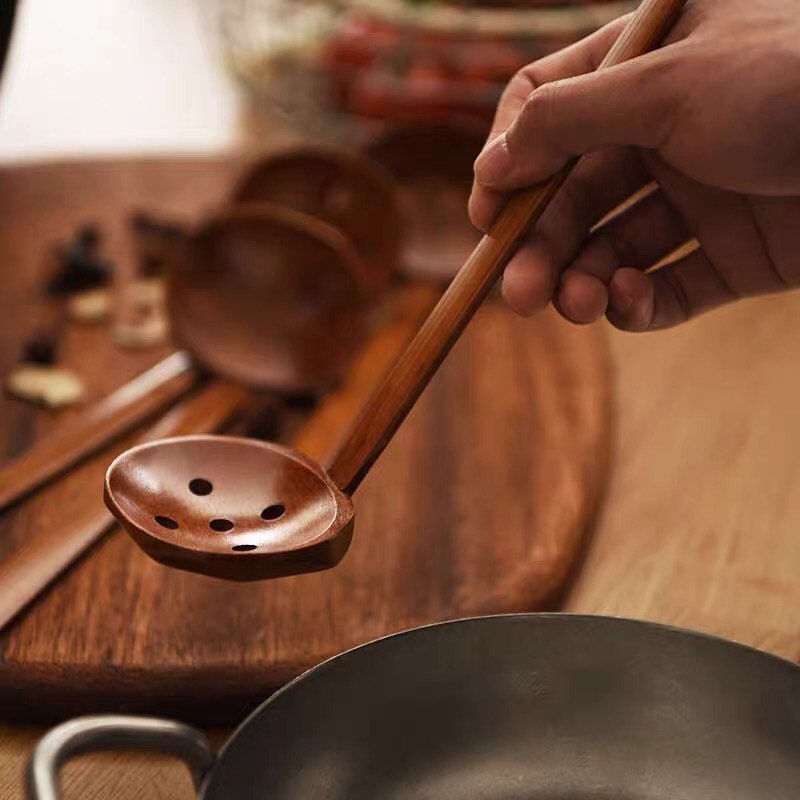 Gohobi Wooden slotted spoon ramen soup spoon Japanese Chinese large spoon oriental utensil