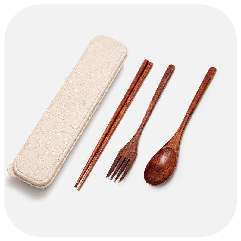 Gohobi Wooden cutlery travel box set, spoon, fork and chopsticks daily use chopsticks set oriental Gift ideas Table utensils Eco Japanese