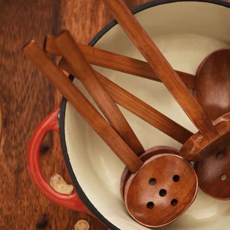 Gohobi Wooden slotted spoon ramen soup spoon Japanese Chinese large spoon oriental utensil