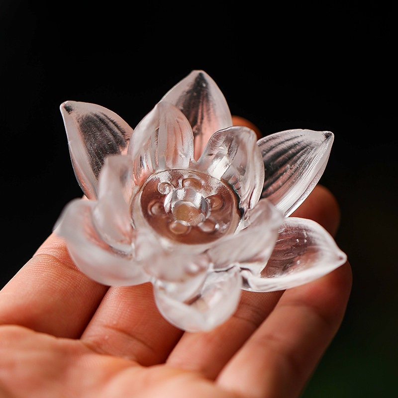 Gohobi Handmade glass incense burner pink and clear lotus Incense stick holder Gongfu tea Japanese Lotus