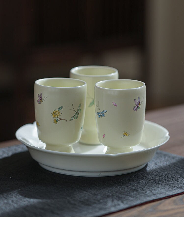 Gohobi Hand painted Butterfly Tea Cup Sake cup Ceramic Chinese Gongfu tea Kung fu tea Japanese Chado by local young designer