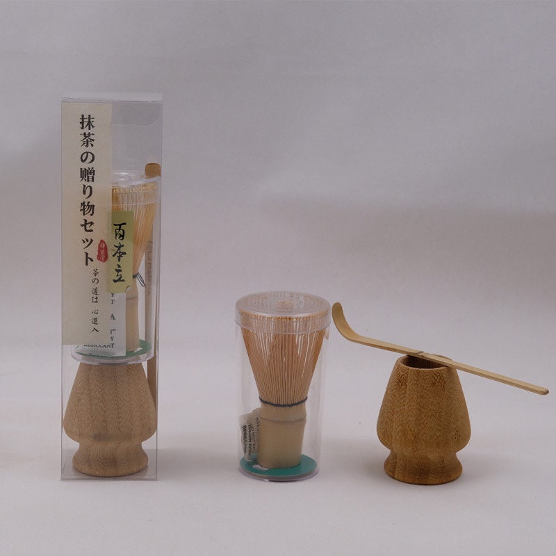 Gohobi Bamboo Matcha Tool Set with Bamboo Whisk, whisk holder and spoon, tea ceremony tool gift set, Japanese Tea tool set