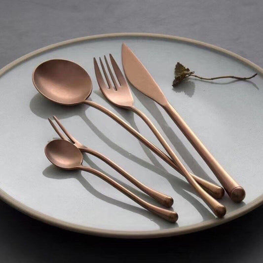 Gohobi a set of 5 stonewashed cutlery set 100% stainless steel travel cutlery set
