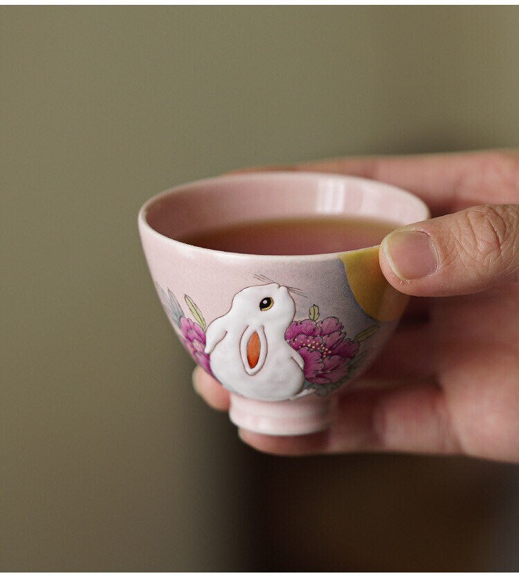 Gohobi Hand-painted Rabbit Pink Tea Cup
