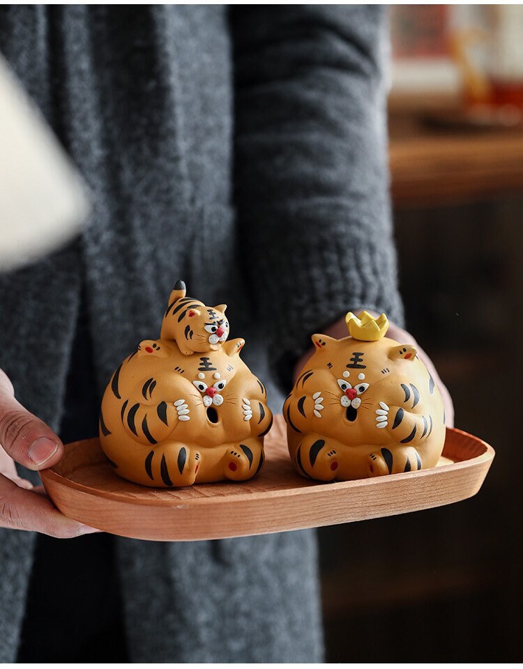 Gohobi Handmade tiger ornaments Tea pets ceramic YiXing clay  Chinese Gongfu tea Kung fu tea Japanese Chado unique ornaments