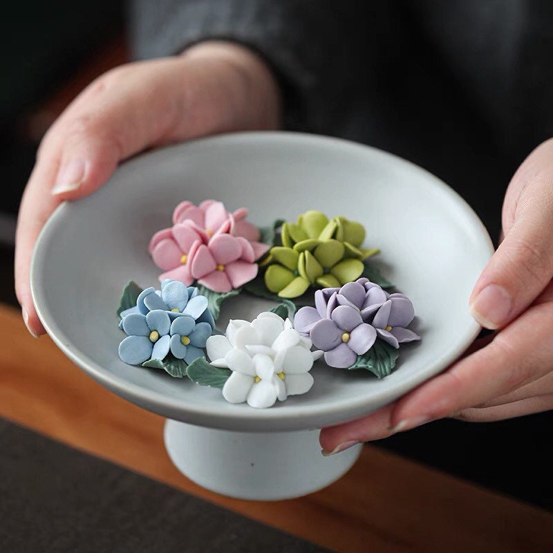 Gohobi Handmade incense holder Ceramic flower Incense stick holder Gongfu tea Japanese Chado