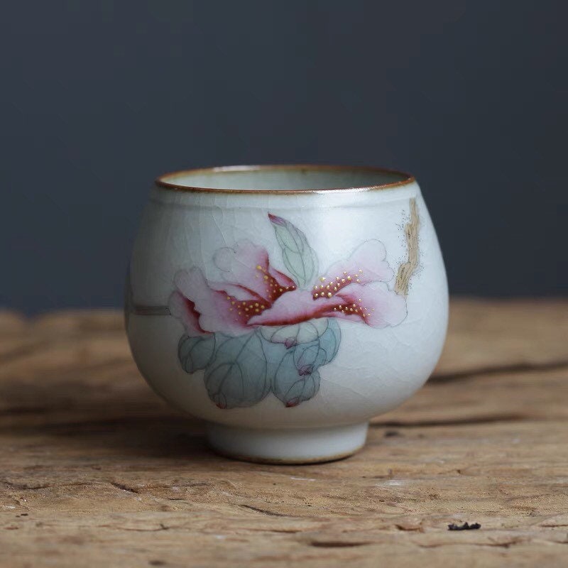 Gohobi Hand painted tea cup Peony Tea Cup Ceramic Chinese Gongfu tea Kung fu tea Japanese Chado Oriental tea cup