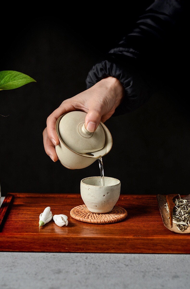 Gohobi Handmade white ceramic tea cup Chinese Gongfu tea Japanese Teacup small green tea cup  [Pulverised white collection] 