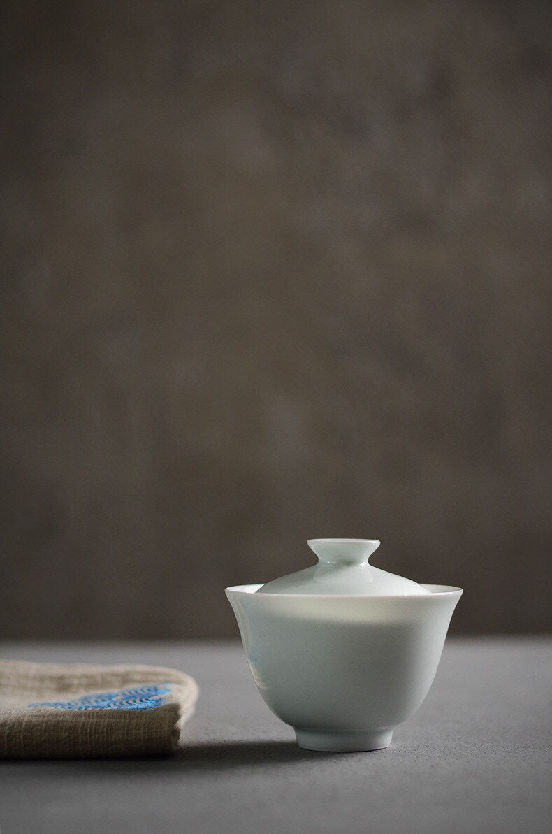 Gohobi Handmade ceramic Gaiwan Chinese Gongfu tea Japanese Teacup small green tea cup [White gloss collection] 