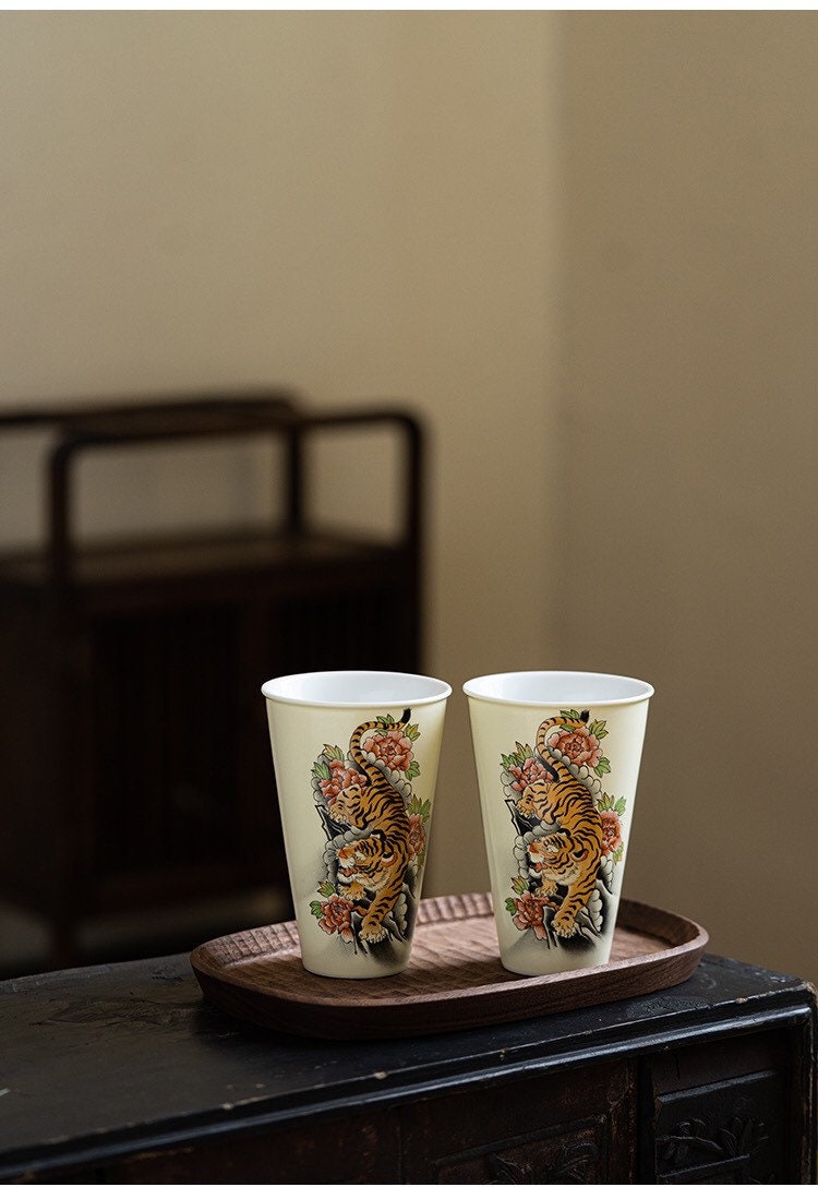 Gohobi Tiger Handmade Large drink cup tea cup  Hand painted, Rustic, Minimalistic Japanese Tea, Green Tea, Gongfu tea