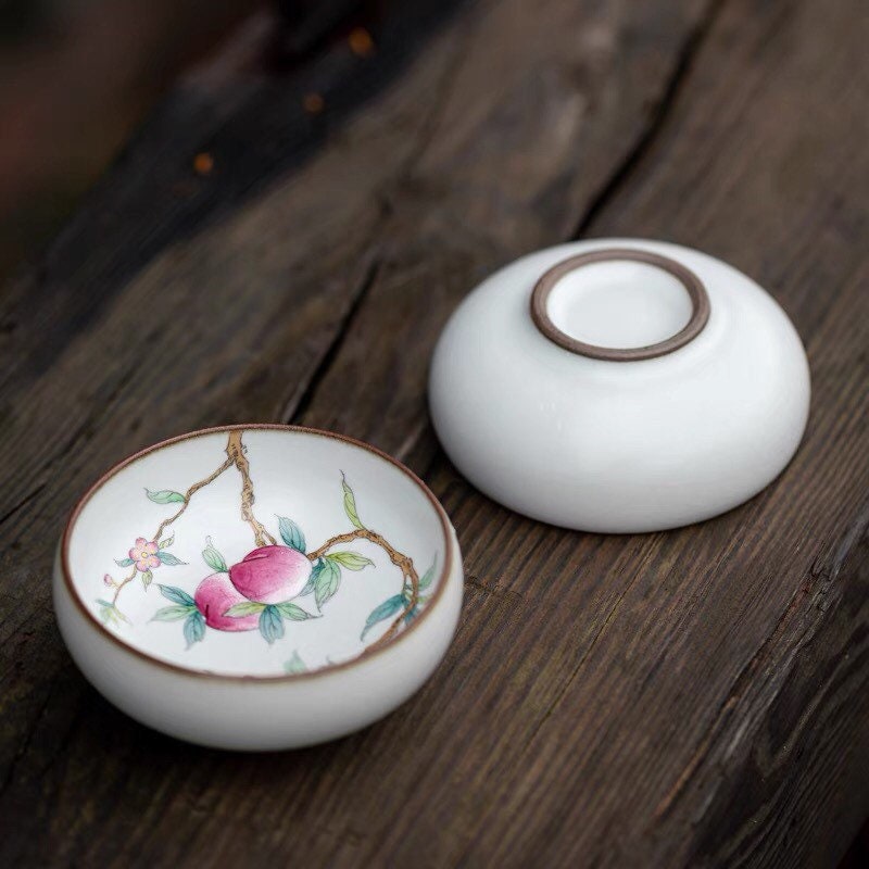 Gohobi Hand painted peach Tea Cup Ceramic Chinese Gongfu tea Kung fu tea Japanese Chado