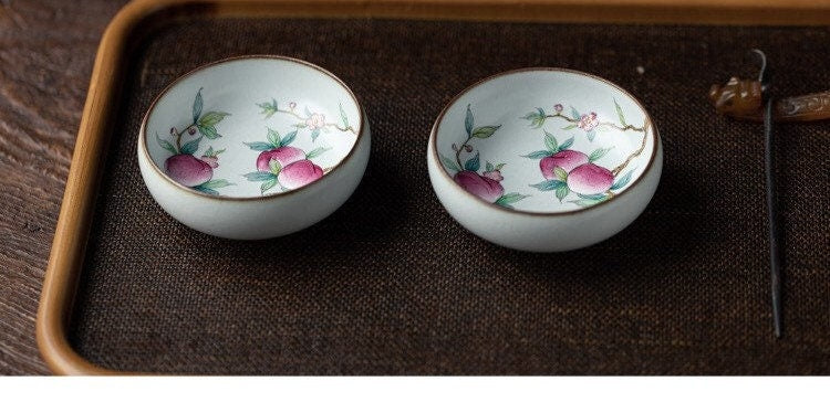 Gohobi Hand painted peach Tea Cup Ceramic Chinese Gongfu tea Kung fu tea Japanese Chado