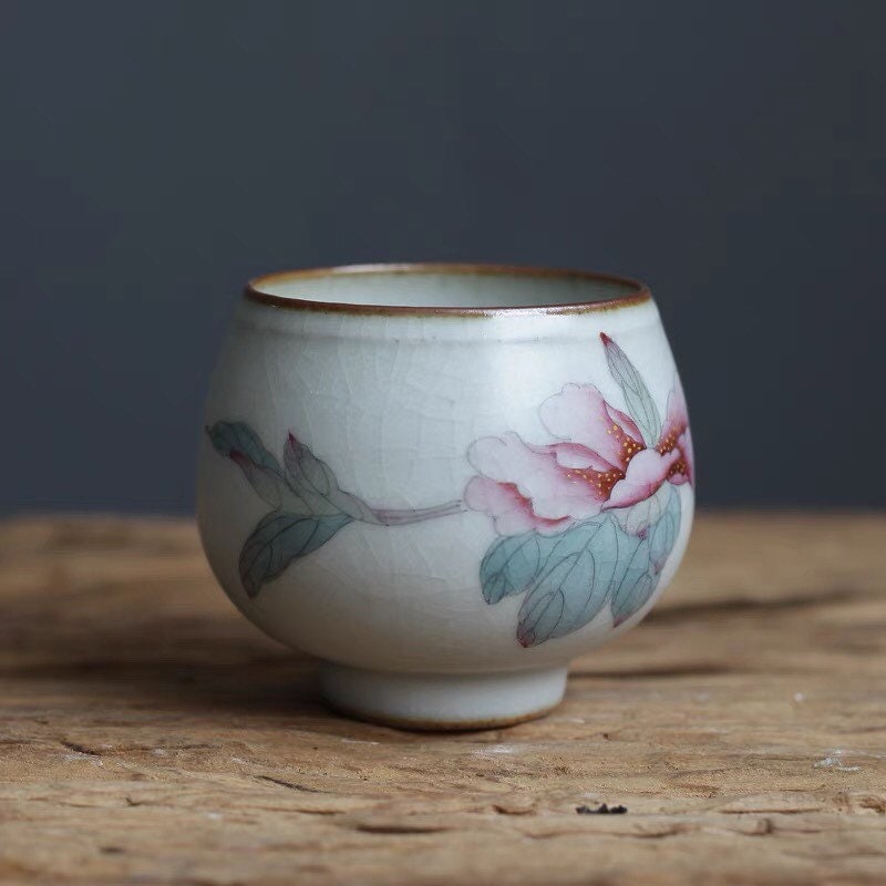 Gohobi Hand painted tea cup Peony Tea Cup Ceramic Chinese Gongfu tea Kung fu tea Japanese Chado Oriental tea cup