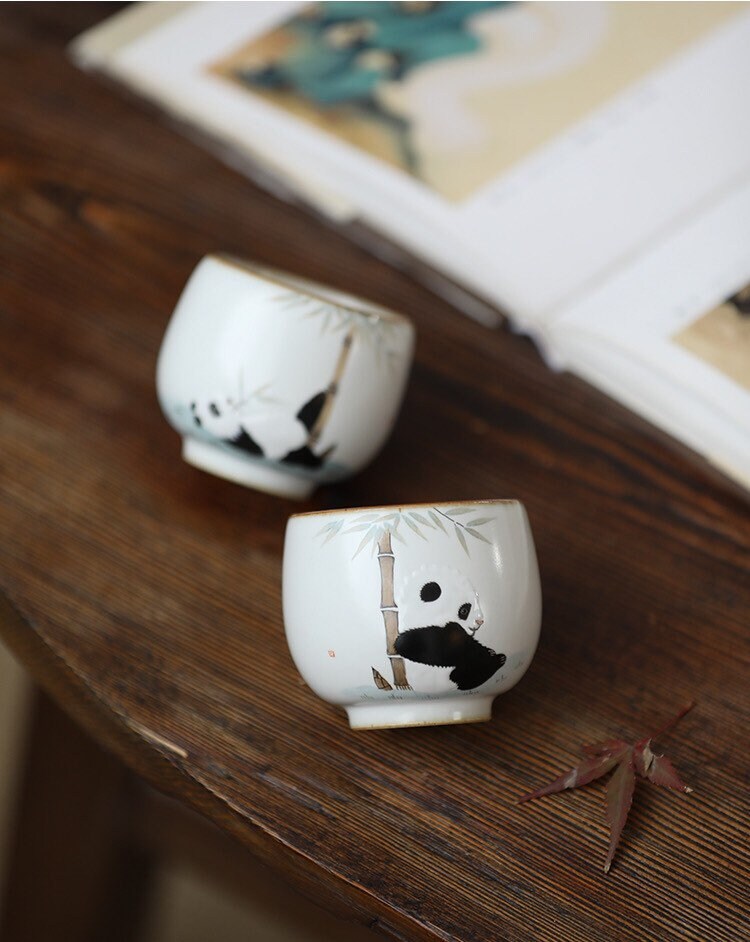 Gohobi Hand-painted Panda Tea Cup Ceramic Chinese Gongfu tea Kung fu tea Japanese Chado