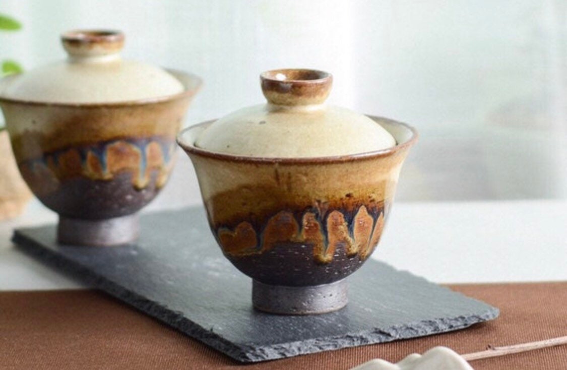 Gohobi Handmade Gaiwan Tea cup, Hand painted, vintage, high quality, Rustic, Minimalistic Japanese Tea, Gongfu tea [Sunset collection]