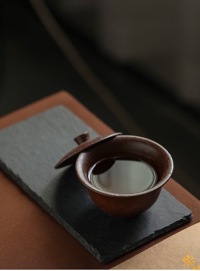 Gohobi Handmade ceramic gaiwan Chinese Gongfu tea Kung fu tea Japanese Teacup small green tea cup  [Old rock mud collection]