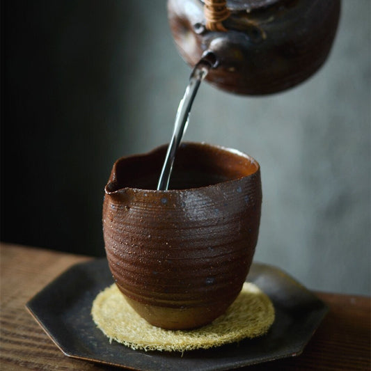 Gohobi Handmade ceramic tea pitcher Fair cup, Chinese Gongfu tea, Japanese Korean style teacup, rustic [Old rock mud collection] 