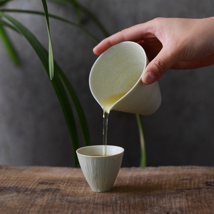 Gohobi Handmade ceramic tea cup Chinese Gongfu tea Japanese Teacup small green tea pitcher  [White Matt collection]
