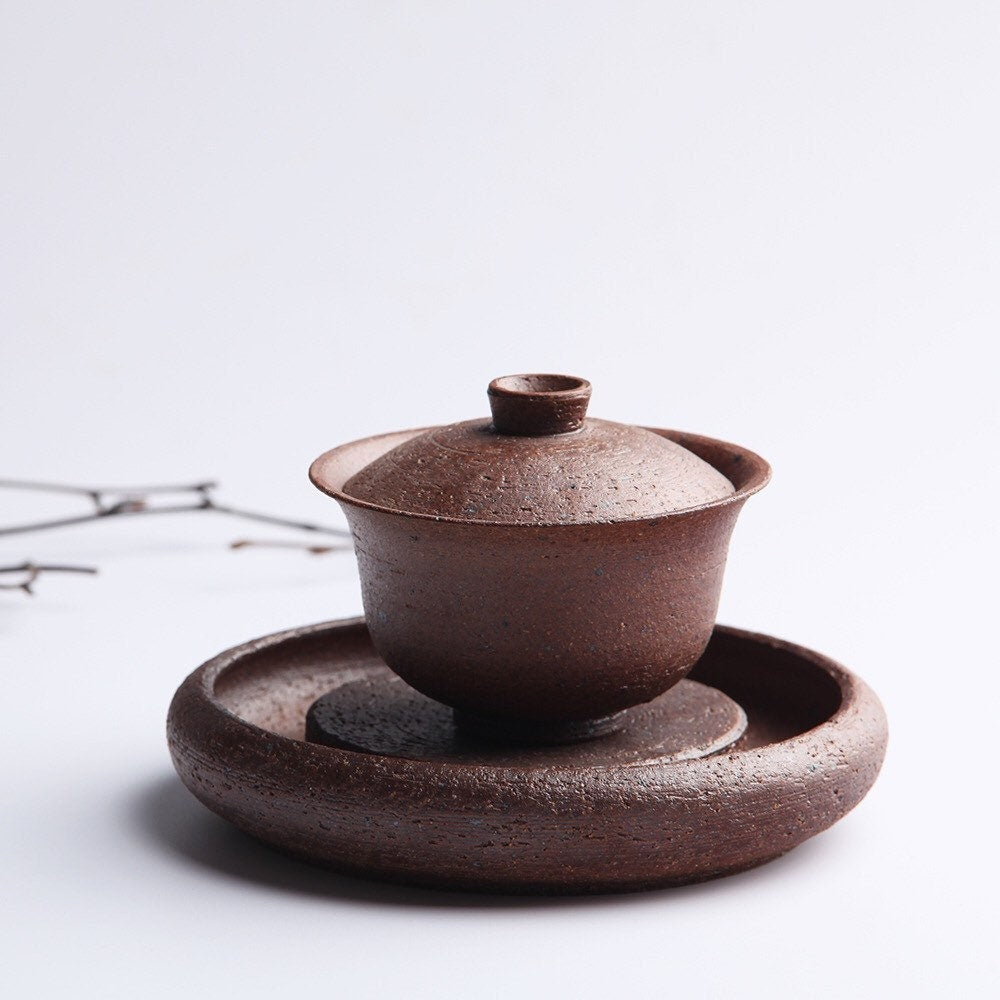 Gohobi Handmade ceramic teapot tray Chinese Gongfu tea Kung fu tea Japanese Teacup small green tea cup  [Old rock mud collection]
