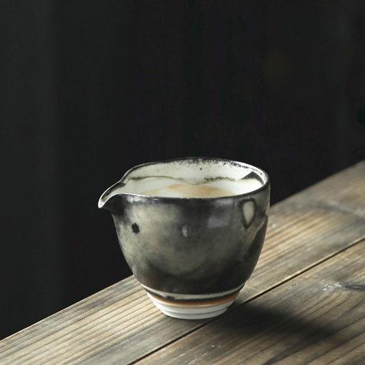 Gohobi Handmade ceramic tea pitcher fair cup Chinese Gongfu tea Japanese Teacup small green tea cup [Black ink collection]