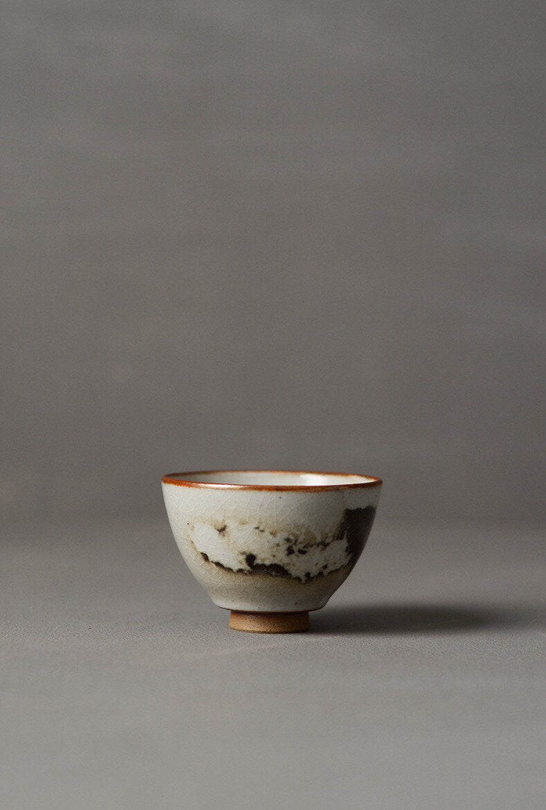 Gohobi Handmade ceramic Gaiwan Chinese Gongfu tea Japanese Teacup small green tea cup [Black ink collection] 