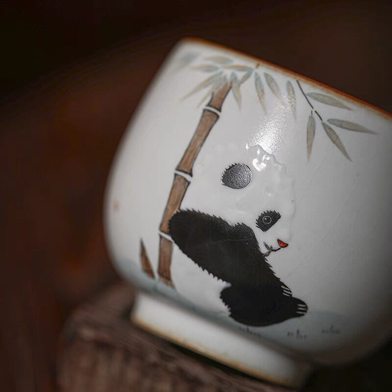 Gohobi Hand-painted Panda Tea Cup Ceramic Chinese Gongfu tea Kung fu tea Japanese Chado