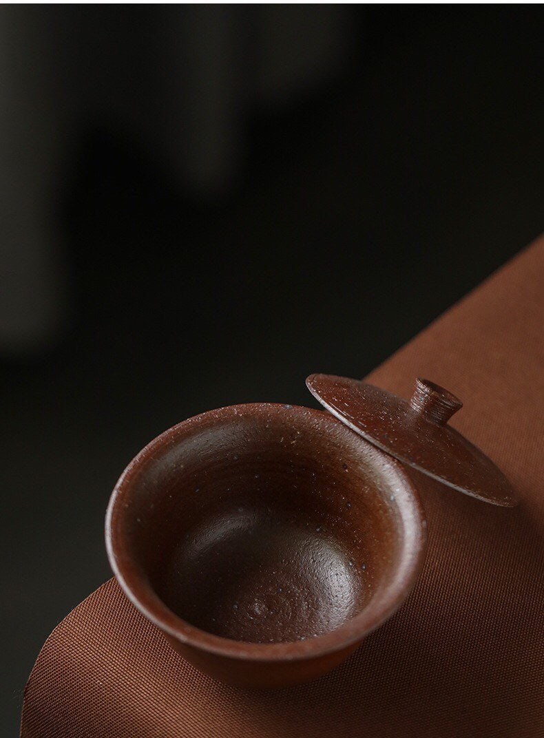 Gohobi Handmade ceramic gaiwan Chinese Gongfu tea Kung fu tea Japanese Teacup small green tea cup  [Old rock mud collection]