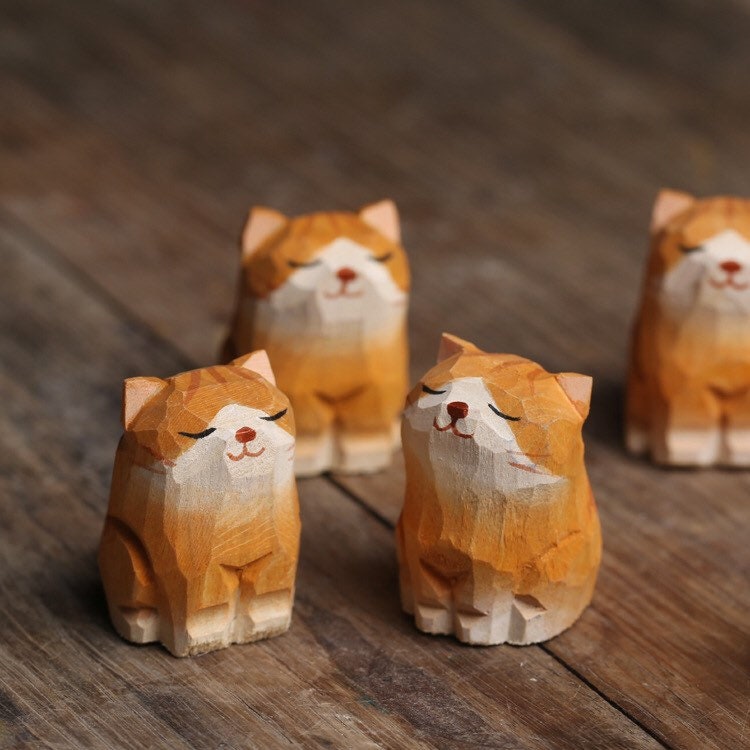 Gohobi Hand crafted yellow wooden cat ornaments unique gift for him for her