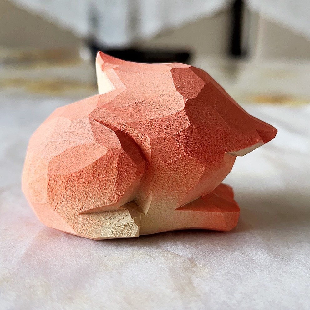 Gohobi Hand crafted wooden pink fox ornaments unique gift for him for her