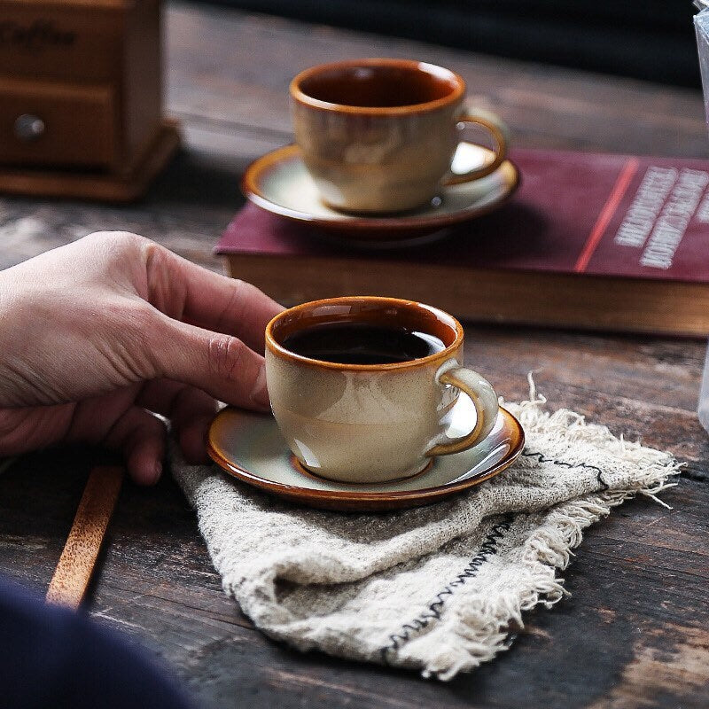 Gohobi Handmade Stoneware Coffee Cup and Saucer Set