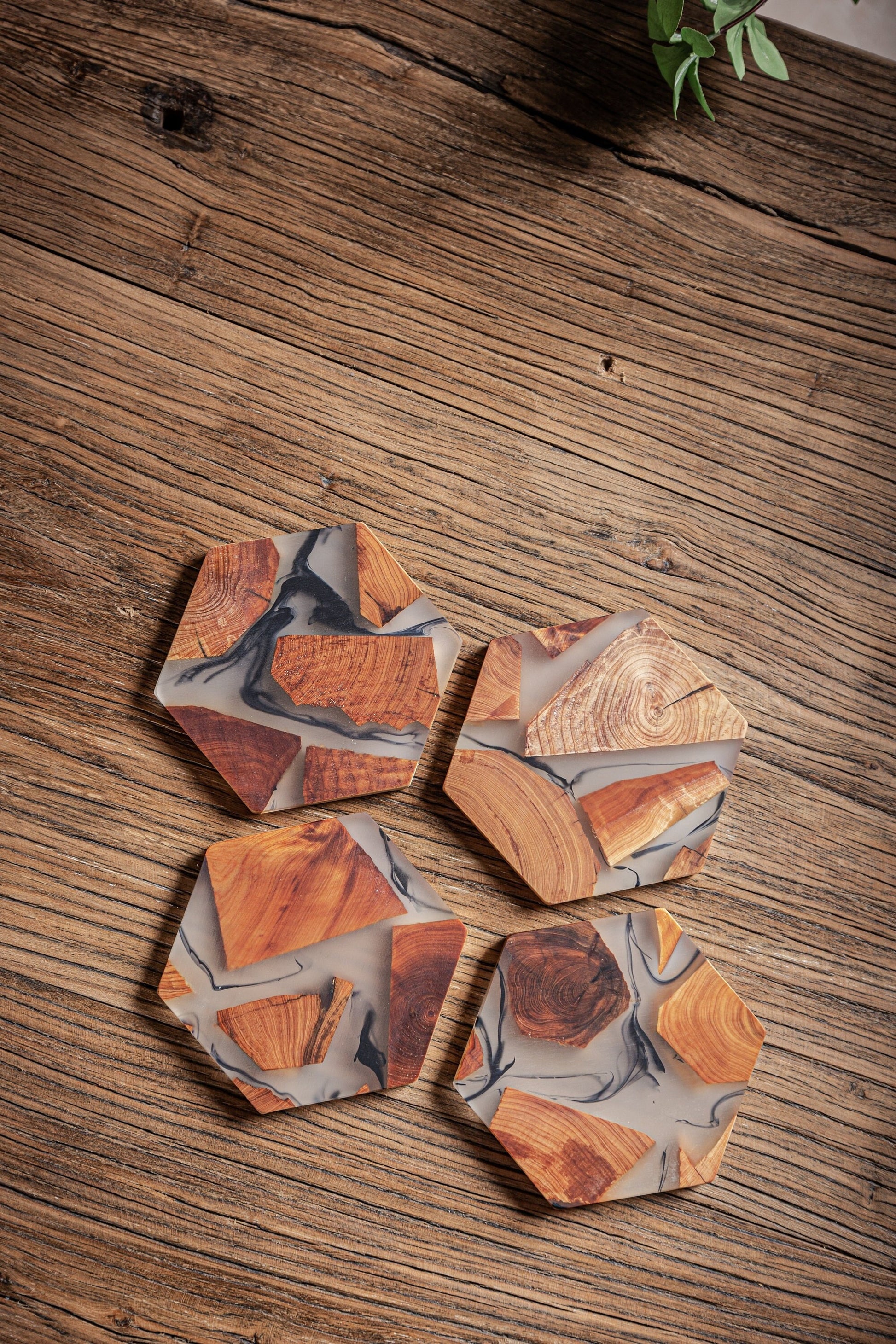 Gohobi Hexagon shaped coasters wooden resin coaster placemats handmade gift set for festival christmas