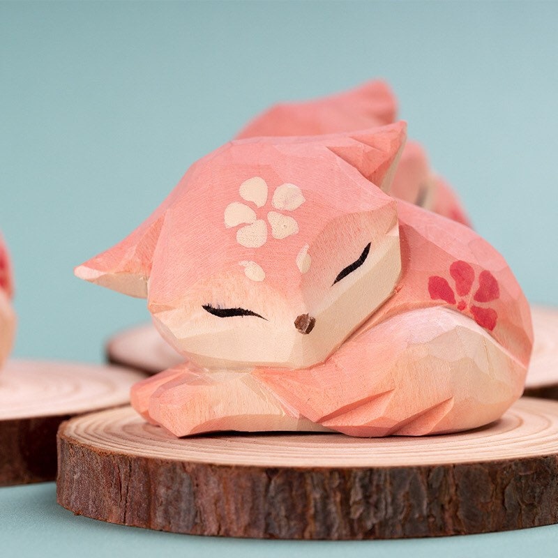 Gohobi Hand crafted wooden pink fox ornaments unique gift for him for her