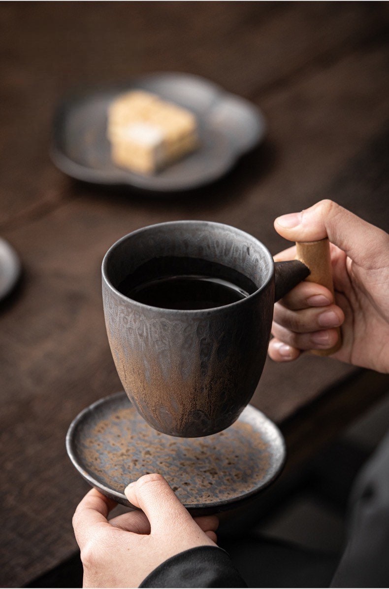 Gohobi handmade ceramic metallic glaze coffee mug  tea cup mug Japanese vintage style stoneware