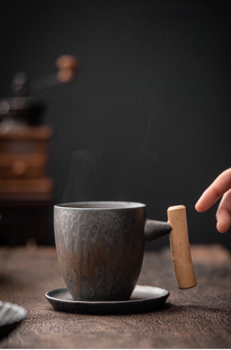Gohobi handmade ceramic metallic glaze coffee mug  tea cup mug Japanese vintage style stoneware